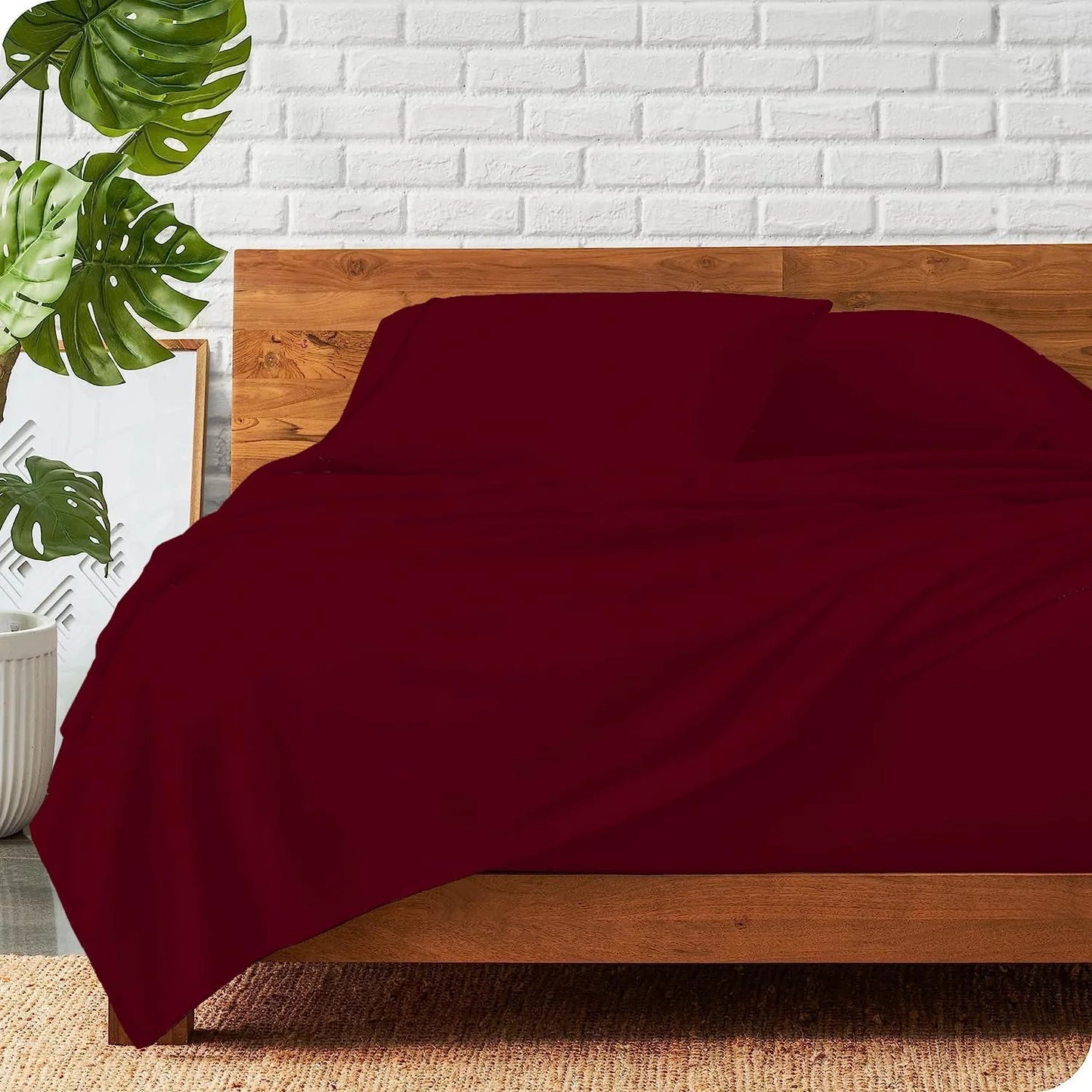 Juego De Sábanas De 800 Hilos 100% Algodón Egipcio, Juego De 4 Pzas, Tejido De Satén, Ropa De Cama De Lujo Suave, Se Ajusta a Bolsillos De Hasta 15" Pulgadas De Profundidad (Burdeos Sólido, Tamaño Full)